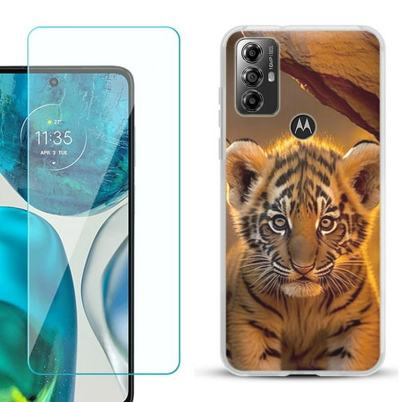 OneToughShield ® for Motorola Moto G Play 2023 Shockproof Fashion Phone Case, with Tempered Glass Screen Protector - Tiger Cub