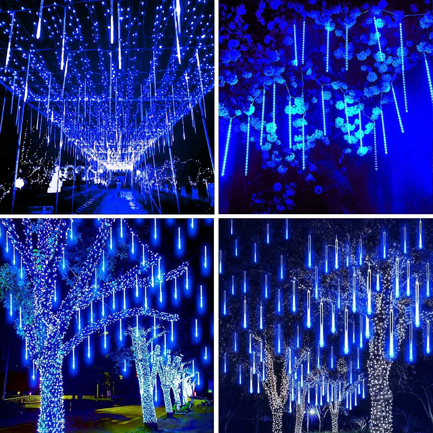 Rirool Meteor Shower Lights, 360 LED Blue Cascading Rain Lights photo 2