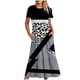 thumbnail image 1 of Puntoco Vestido De Mujer Con Cuello Redondo, Manga Corta, Media Pantorrilla, Doble Bolsillo, Estampado Geométrico, Vestido De Manga Corta Con Cuello Redondo, Gris Xl,Regalos Para Mujer Joven, 1 of 4