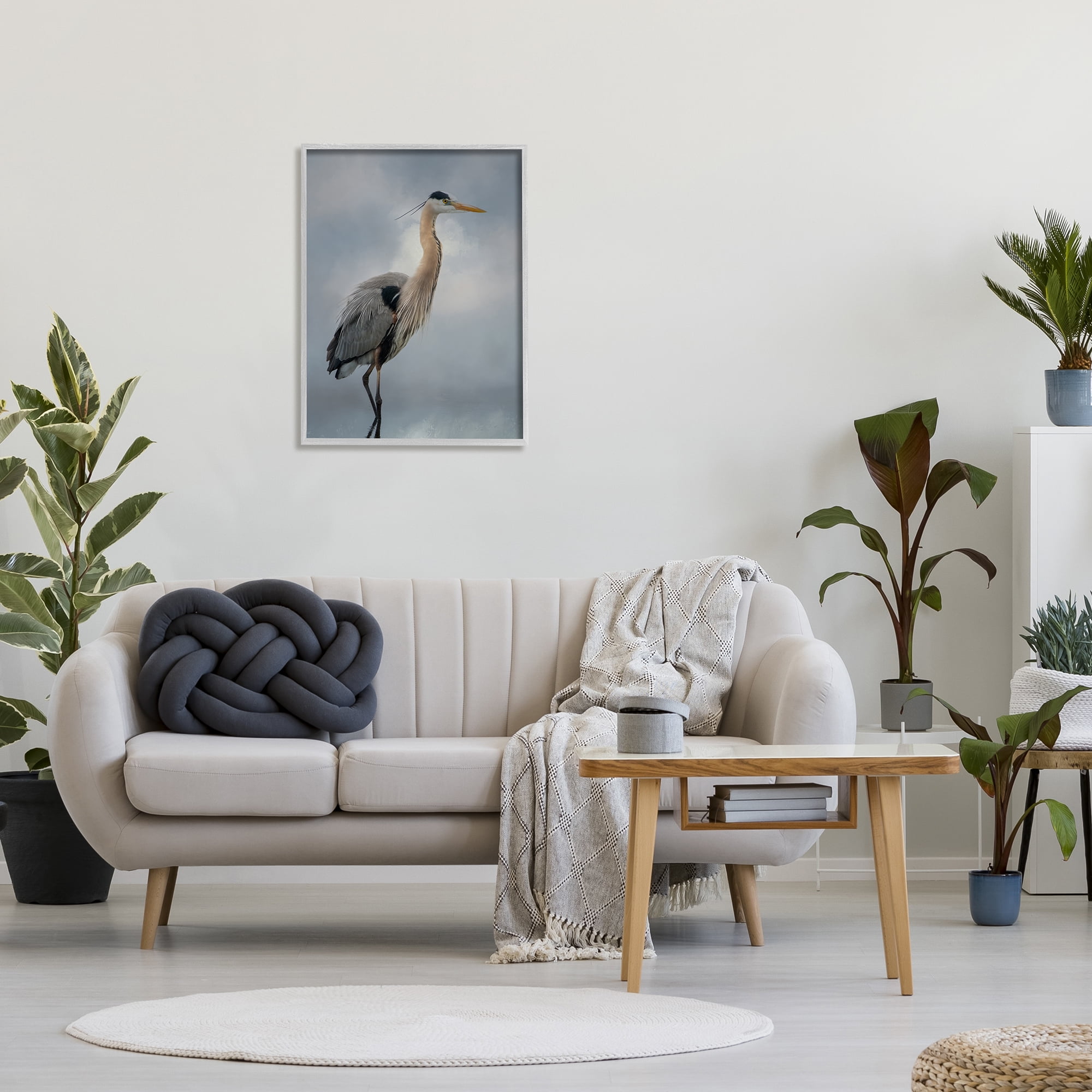Stupell Perched Egret Water Reflection Animals & Insects Photography Gray Framed Art Print Wall Art