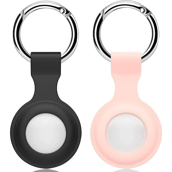 Portable Silicone Case with Keychain Ring Designed for AirTag Protective Case Cover AirTags Holder (2 Packs) Case for Apple AirTag Tracker (2021) (Short/Black   Pink)