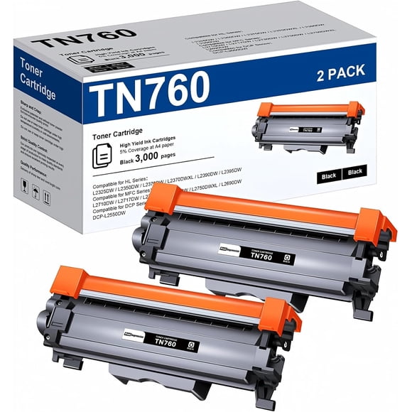 TN760 Toner for Brother Printer 2 Pack Replacement for Brother TN760 TN-760 TN730 TN-730 Black for HL-L2350DW HL-L2370DW HL-L2395DW HL-L2390DW MFC-L2