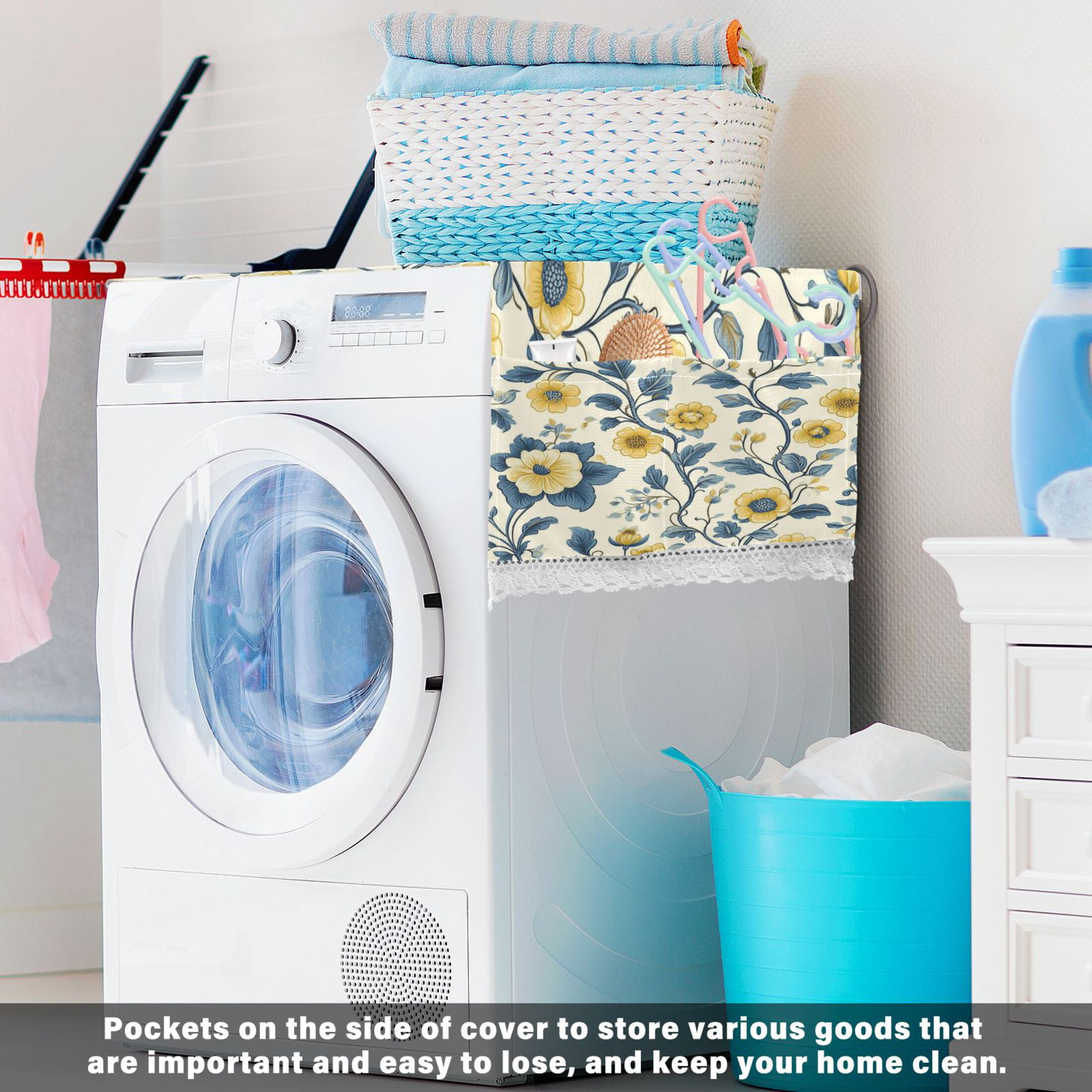 WOBOGO Yellow Vintage Floral Pattern Washing Machine Cloth Dryer Refrigerator Top Cover Protective Non-Slip Mat For Kitchen Laundry
