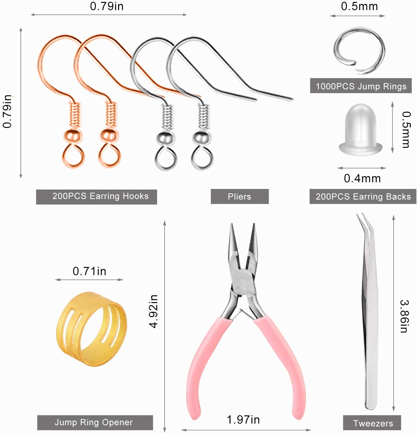 Earring Hooks for Jewelry Making with Jump Rings Backs Pliers Tweezers 100  Grm