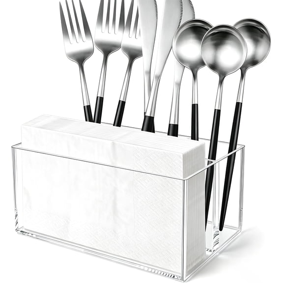 Acrylic Silverware Caddy Cutlery Holder 4 Compartments Tableware Storage Box for Napkin, Knife Spoon and Fork Holder 7.1 x 4.6 x 3.1 inches