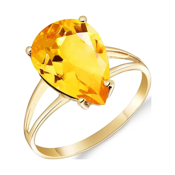 Galaxy Gold GG 14K Yellow Gold Natural Pear-Shaped Citrine Ring - November Birthstone - Warmth & Prosperity - Sizes 5.5 to 11 - Fine Jewelry for Women