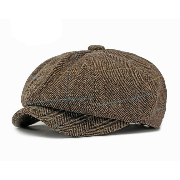 Roncen Herringbone Tweed Driver’s Cap, Charcoal Grey Checkered Baker Boy Hat with Contrast Stitching, Vintage Style Unisex Cap