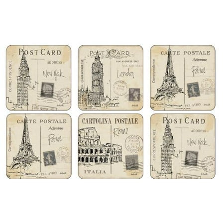 

Pimpernel Postcard Sketches Square Coasters Set Of 6 4.25
