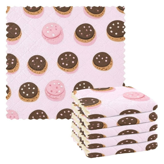 6 Pieces of Kitchen Towels 11x11Inch Kitchen Dish Cloths Kitchen Dish Towels Reuseable Cleaning Cloths Pink Cookies