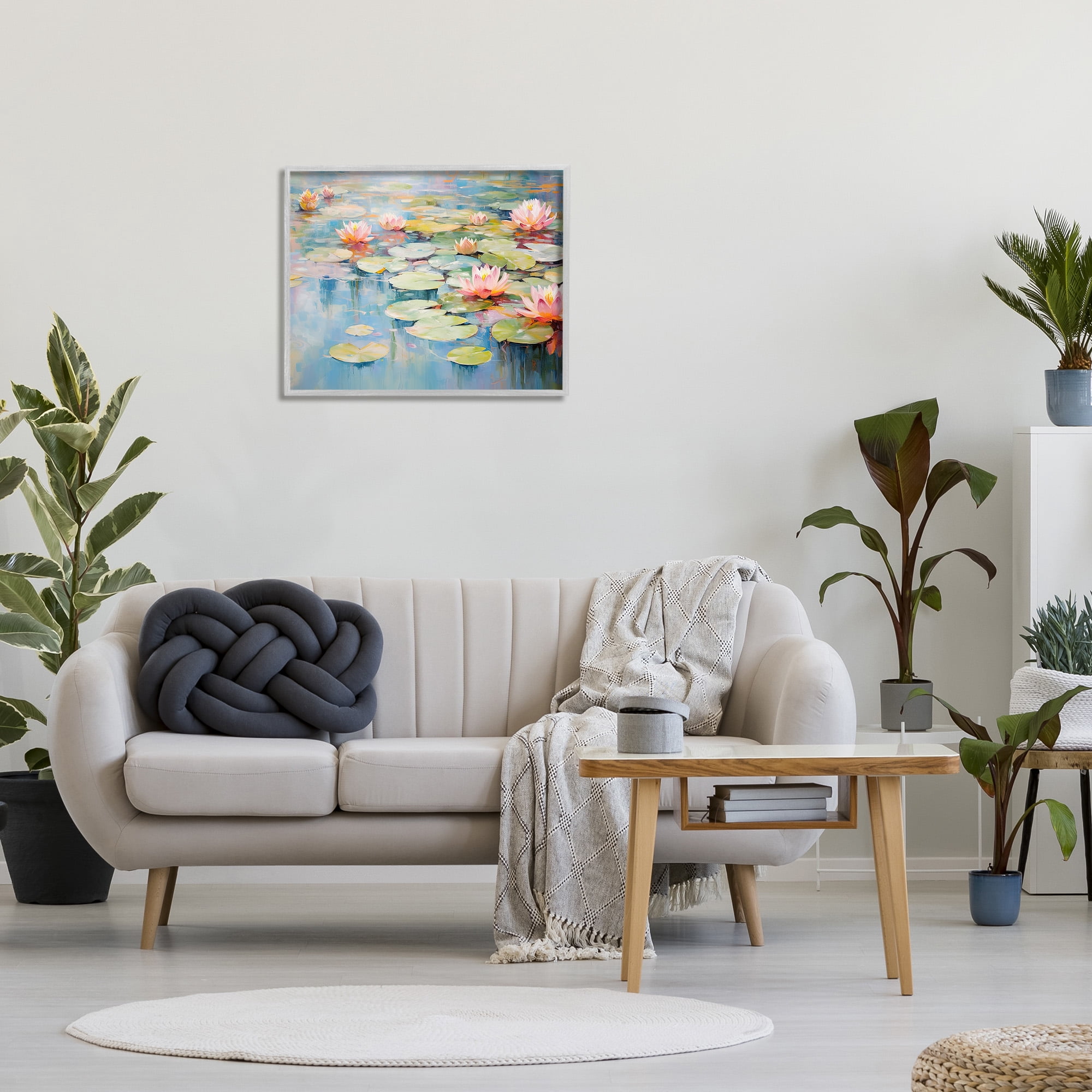 Stupell Industries Modern Lily Pad Painting Landscape Painting Gray Framed Art Print Wall Art, 30 x 24