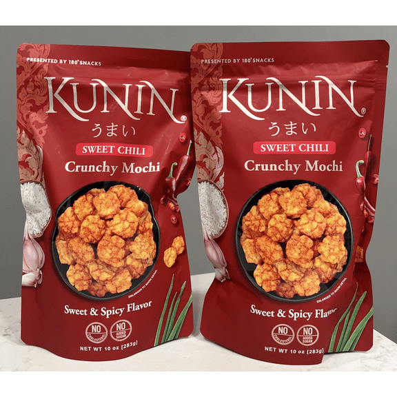 Kunin Rice Cruncy Mochi Sweet Chili Asian Rice Cracker Snack, 2 Bags 10oz