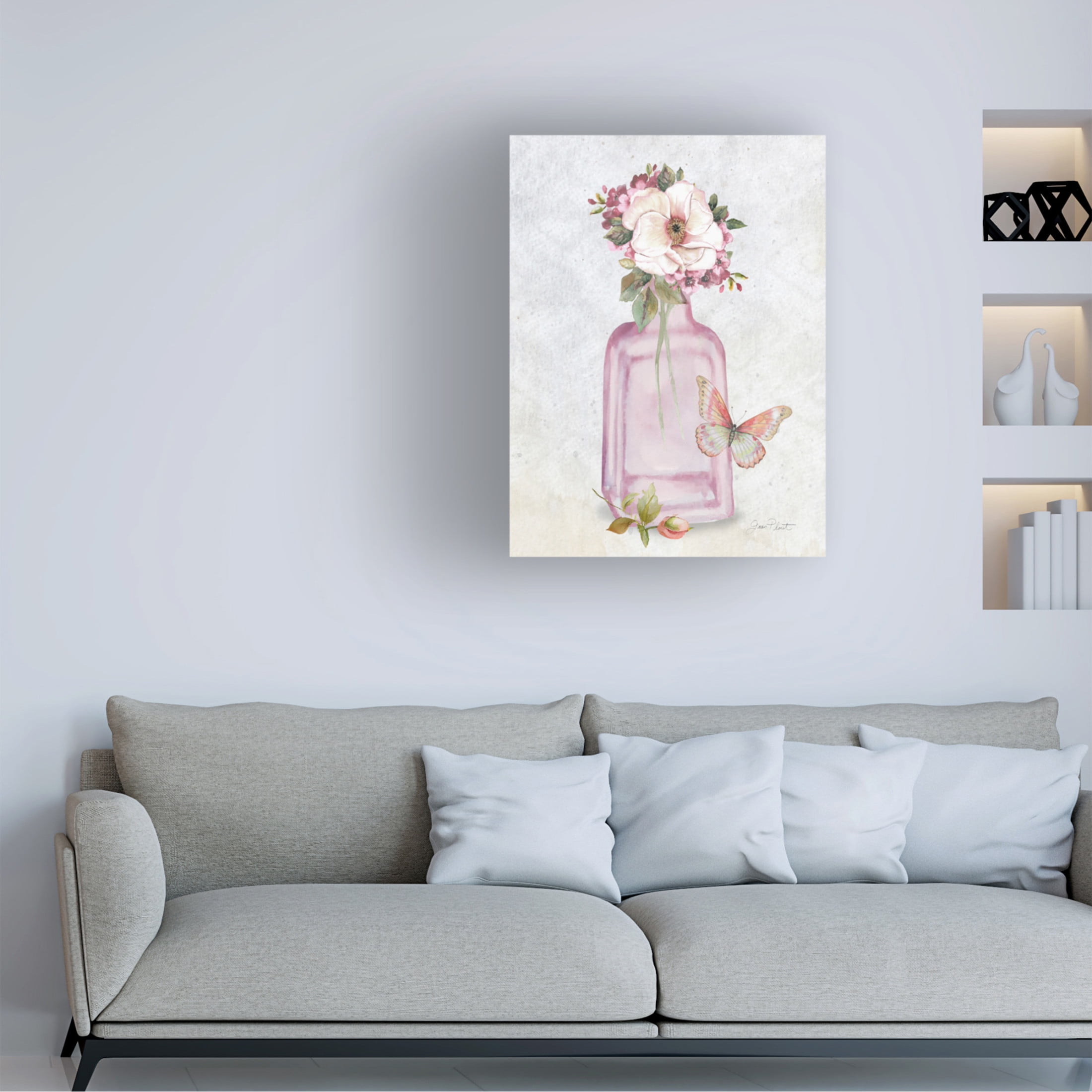 Canvas Wall Art - Jean Plout 'Pink Bottles 2' Wall Art for Living Room, Bedroom, or Office Décor by Trademark Fine Art - 14 x 19 Inches