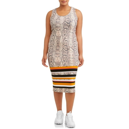 Juniors' Plus Printed Racer Back Midi Tank Dress
