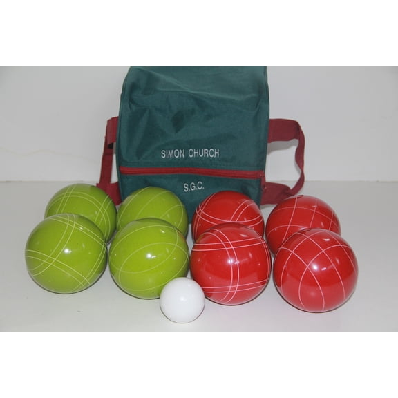 Italian/American Made, 110mm EPCO Bocce Set - Rustic Green/Red Balls and Engraved Green/Maroon Bag