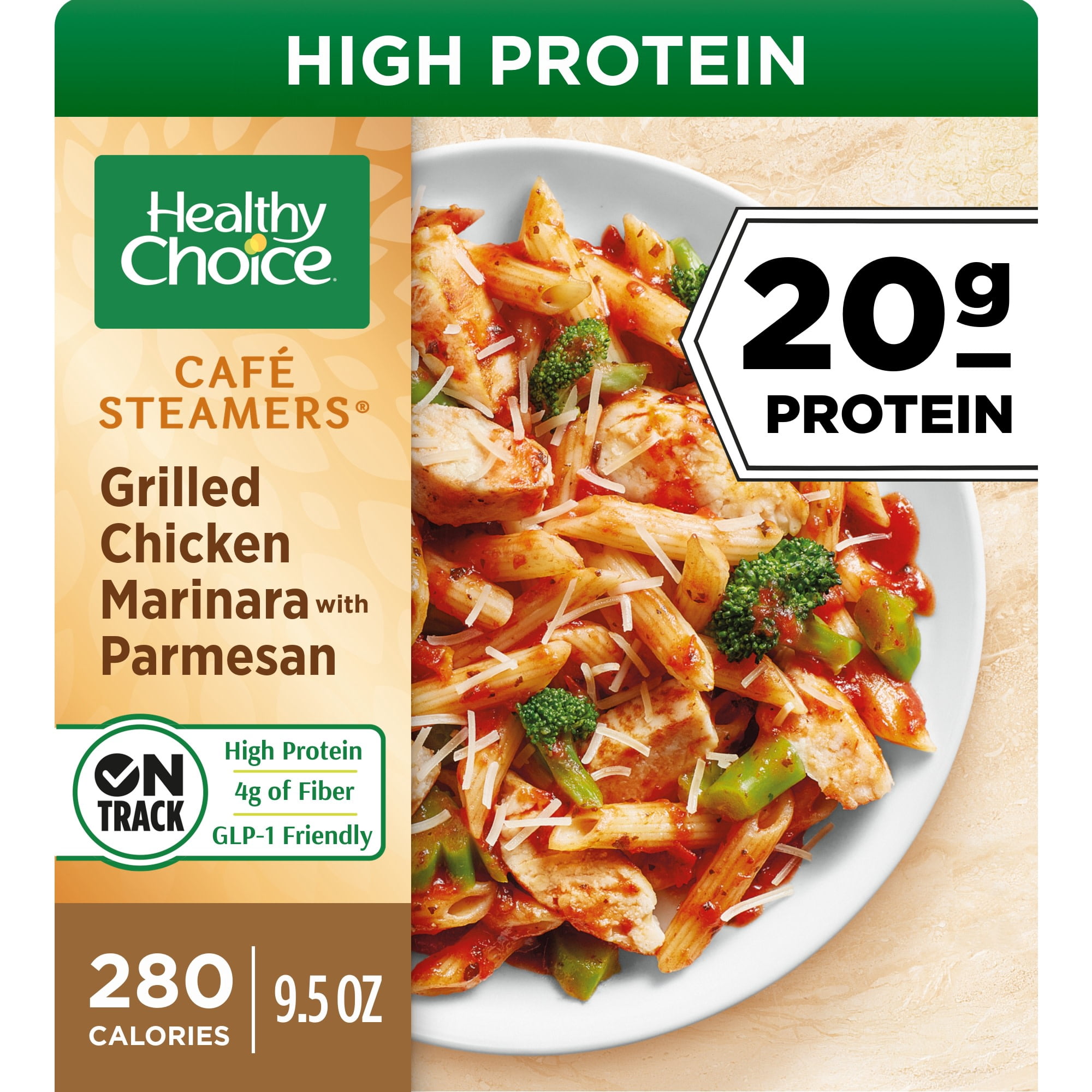 Healthy Choice Cafe Steamers Grilled Chicken Marinara With Parmesan, High Protein Frozen Meal, 9.5 oz. Bowl