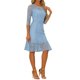thumbnail image 4 of Vestido de encaje para mujer Inspire Chic con mangas 3/4, vestido ajustado con volantes y cola de pez, elegante, color azul claro, talla XL, 4 of 6