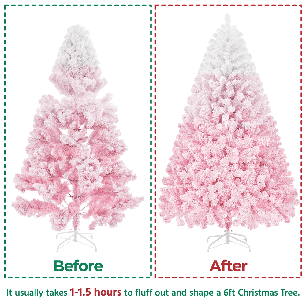Alden Design 6Ft Unlit Flocked Artificial Christmas Tree with Foldable Stand, Pink Gradient