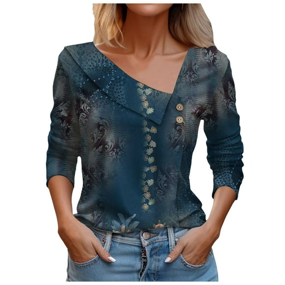 YDLCAFD Womens Long Sleeve Tops Women's V Neck Button Splicing Long Sleeved Casual Pullover T Shirt Turtle Neck Tops for Women Nike T Shirts Women