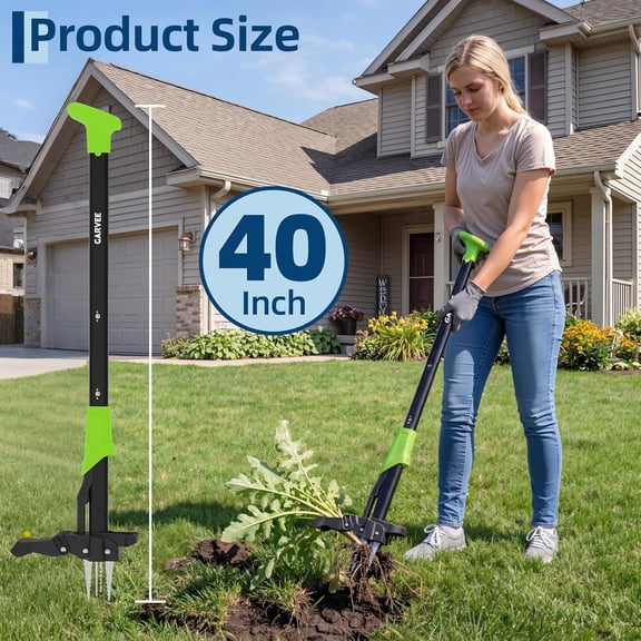 Acekid 4-Claw Stand Up Weed Puller - Gardening Hand Weeding Tool with 40 Inch Handle, Green