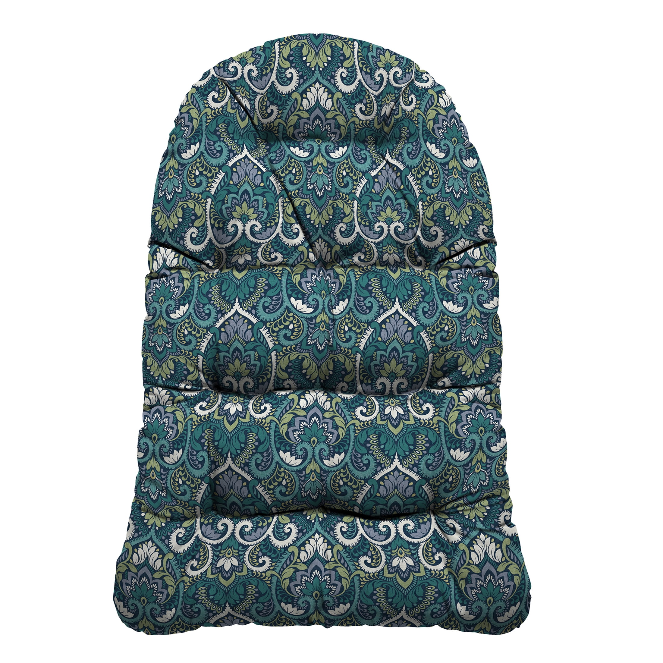 ARDEN Plush Indoor / Outdoor Egg Chair Cushion, 34 x 49, Water Repellent, Fade Resistant, Tufted for Comfort Sapphire Aurora Blue Damask