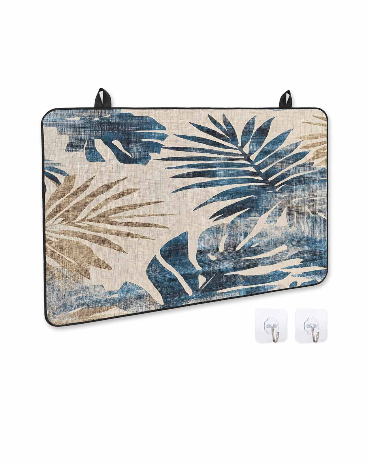 nqOlkjepod Large Induction Cooktop Protector Mat 24"x21", Blue Brown Palm Leaf Stove Top Covers for Electric Stove, Farmhouse Summer Botanical Stove Burner Cover Mats, Glass Top Stove Cover
