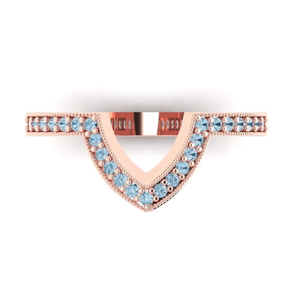 0.25 ct Brilliant Round Cut Natural Aquamarine 18K Rose Gold Stackable Band SZ 4.5