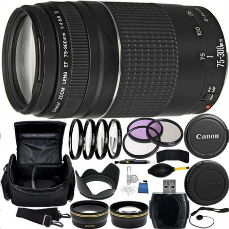 Canon EF 75-300mm f/4-5.6 III Lens Bundle with Manufacturer Accessories & Accessory Kit for EOS 7D Mark II, 7D, 80D, 70D, 60D, 50D, 40D, 30D, 20D, Rebel T6s, T6i, T5i, T4i, SL1, T3i, T6, T5, T3, (Best Lenses For Canon Rebel T2i)