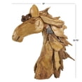 thumbnail image 4 of 31" x 33" Brown Teak Wood Handmade Horse Sculpture, by DecMode, 4 of 11