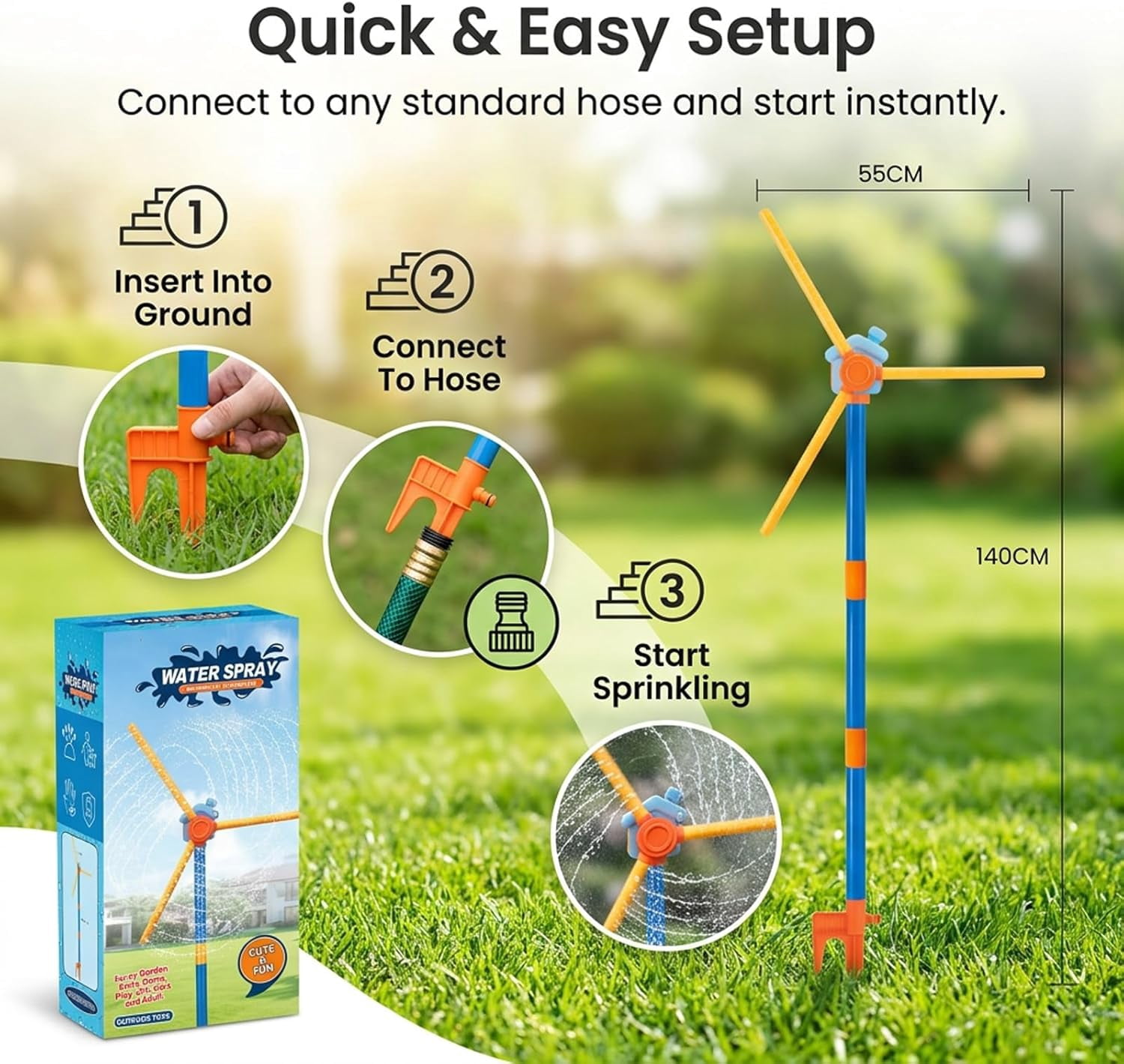 55" Windmill Water Sprinkler Outdoor Yard Toy for Kids, New Upgrades Double-Sided with 6 Blades, 54 Spray Nozzles, 360° Spining Splash Summer Fun Play for Boys, Girls, Pets and Lawn Watering(wwx)