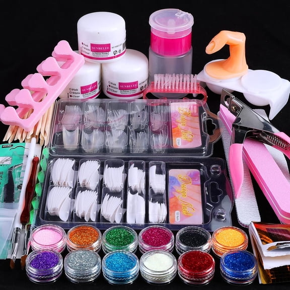 EP Nail Kit Set Professional Acrylic with Everything, 12 Glitter Acrylic Powder Kit Nails Art Tips Decoration, DIY Nail Art Tool and Supplies for Beginners