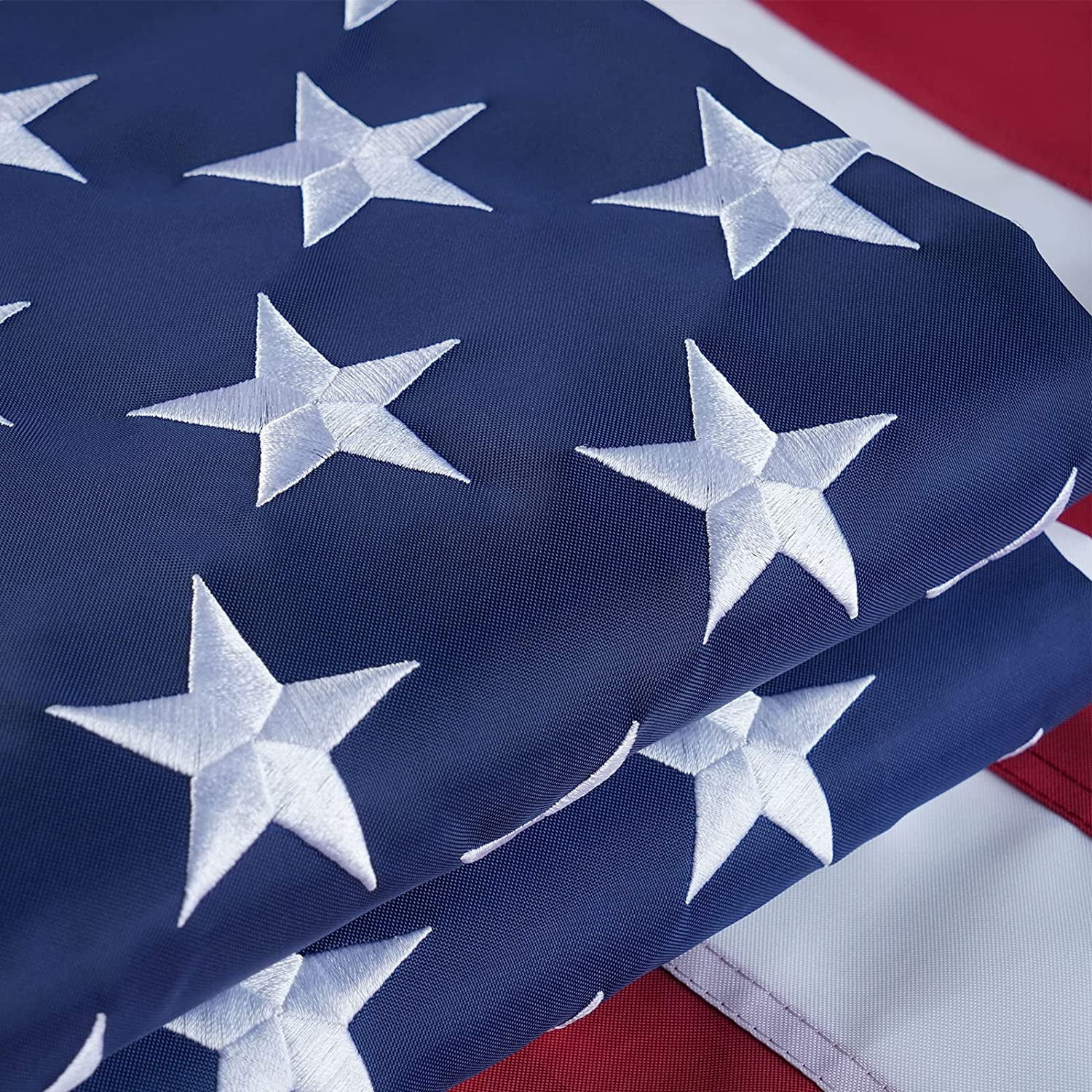 TOPFLAGS Nylon 8x12 feet 50 Stars American Flag, Embroidered 250D Embroidered Stars, Sewn Stripes, 3 Brass Grommets, Indoor/Outdoor, Vibrant Colors, Quality Nylon, US USA Flag