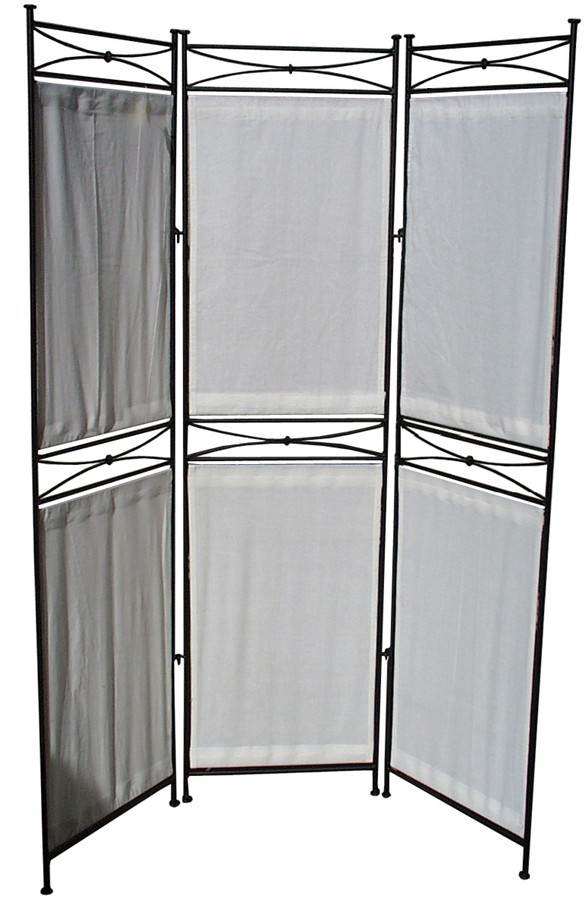 Modern 68 in. Tall Black & White Iron & Canvas Privacy Screen 3