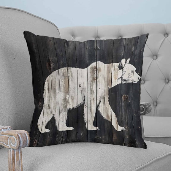 White Brown Bear Decorative Pillowcase 24''x24'', Rustic Country Retro Wood Grain Throw Pillow Covers Soft Cushion Case for Couch Sofa Bedroom Living Room, Pillowcase Boho Decor