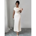 thumbnail image 5 of Elegant Apricot Satin Cowl Neck Short Sleeve Maxi Dress For Date Or Evening Wear, 5 of 7