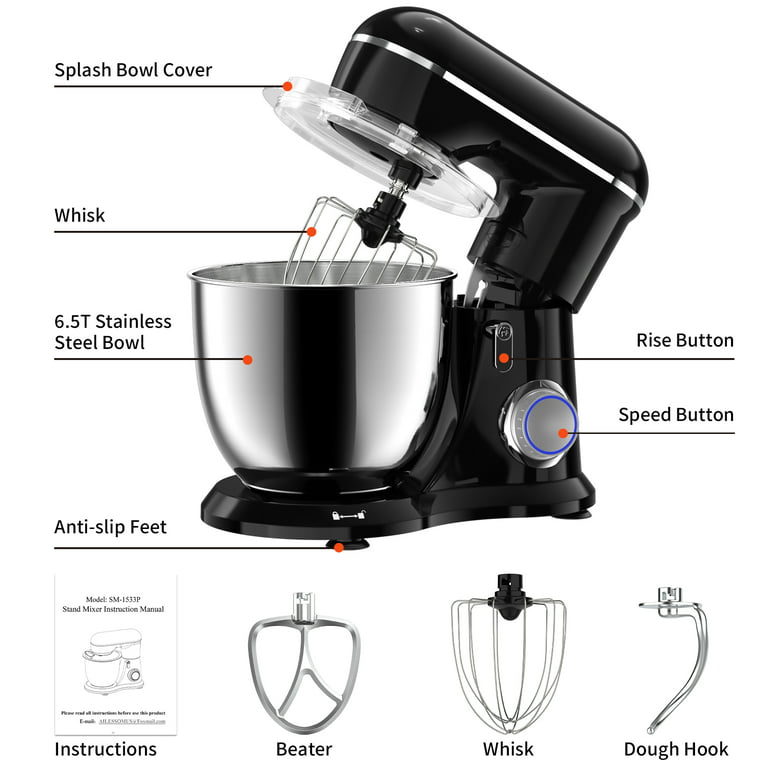Samsaimo Stand Mixer,6.5-QT 660W 10-Speed Tilt-Head Food Mixer, Kitchen  Electric Mixer with Bowl, Dough Hook, Beater, Whisk for Most Home Cooks,  (6.5QT, Onyx Black） 
