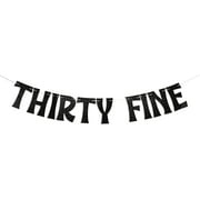 Thirty Fine Banner - Cheer to 35 Years, Adulte Birthday Decor, Whimsical Vintage-Inspired Theme 35th Birthday Party Decorations Black Glitter