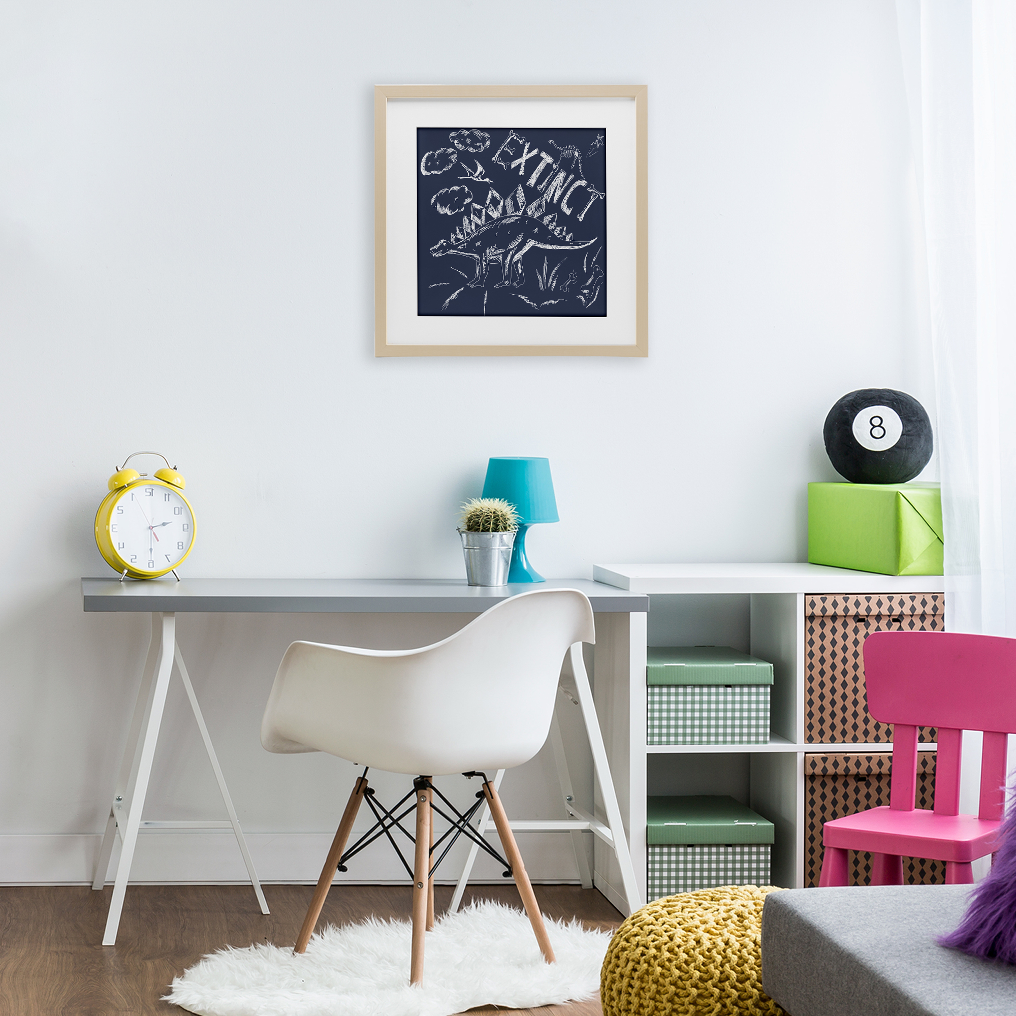 Sketchy Extinct Dinosaur Birch Framed Print Under Glass, design by HUE and MI and Sangita