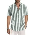 thumbnail image 1 of Mens Stripe Shirt Lapel Short Sleeve Dress Shirt Button-down Loose Blouse Tops, 1 of 4