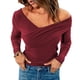 thumbnail image 1 of Top de manga larga con cuello en V, camiseta suave y cómoda para mujer, transpirable, para compras en casa, oficina al aire libre, 1 of 7