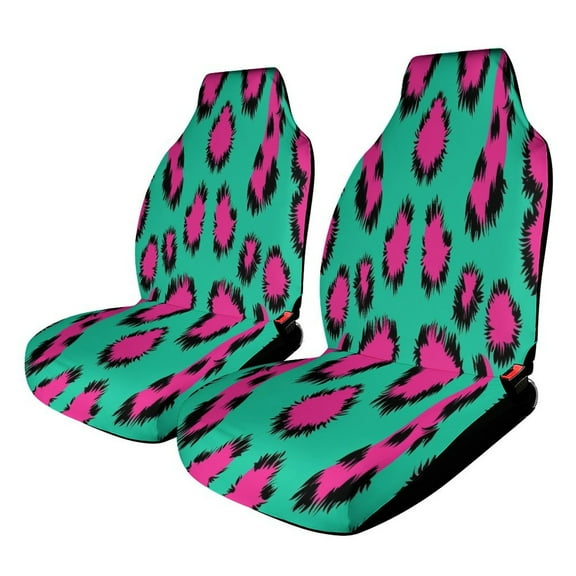 Leopard Print Pattern Car Seat Covers Front Seat Protector Cover Mat Full Set of 2pc Universal Bucket Seat Cover for Car SUV Automotive