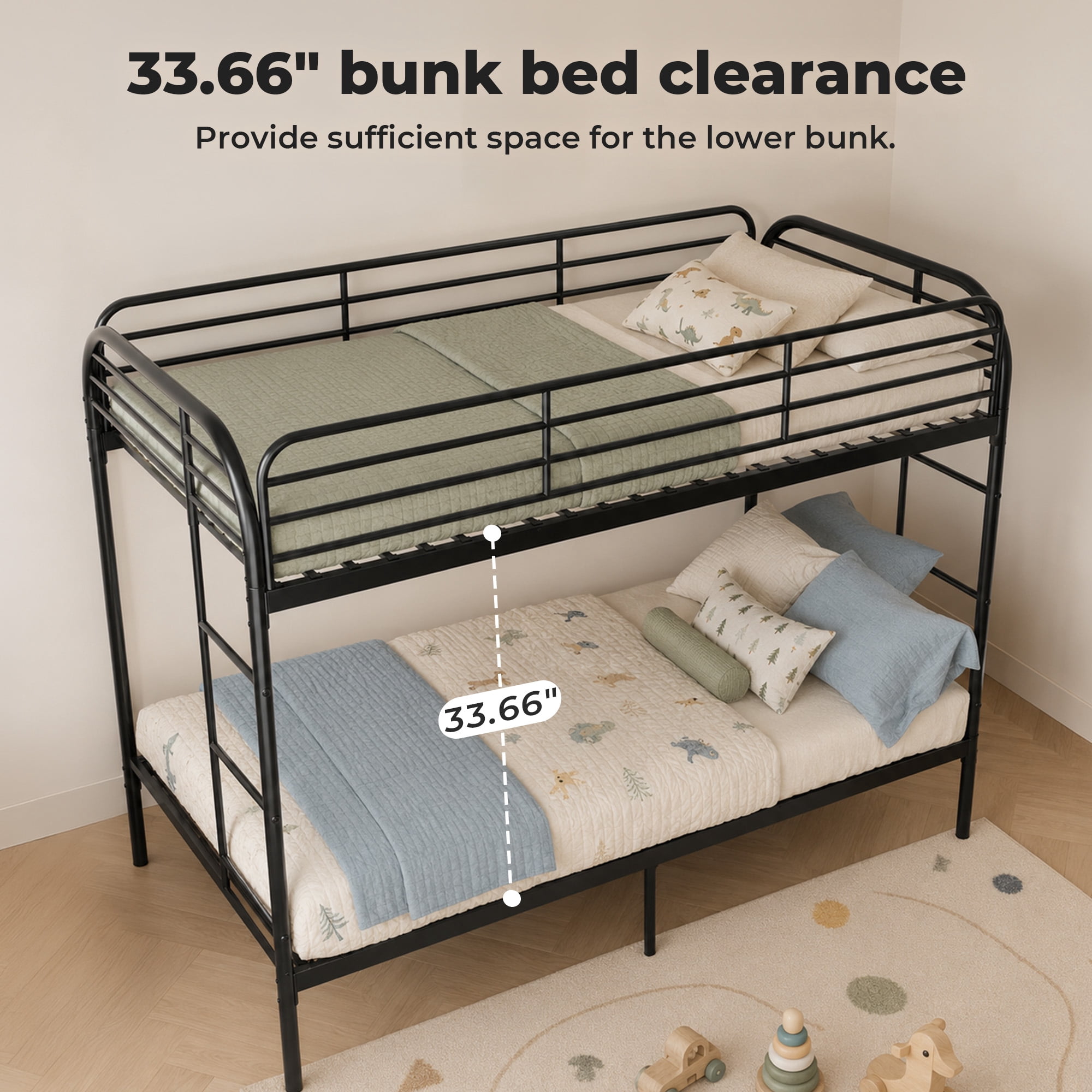 Alvantor Bunk Bed Twin over Twin, Metal Bunk Bed for Kids with Ladder Black