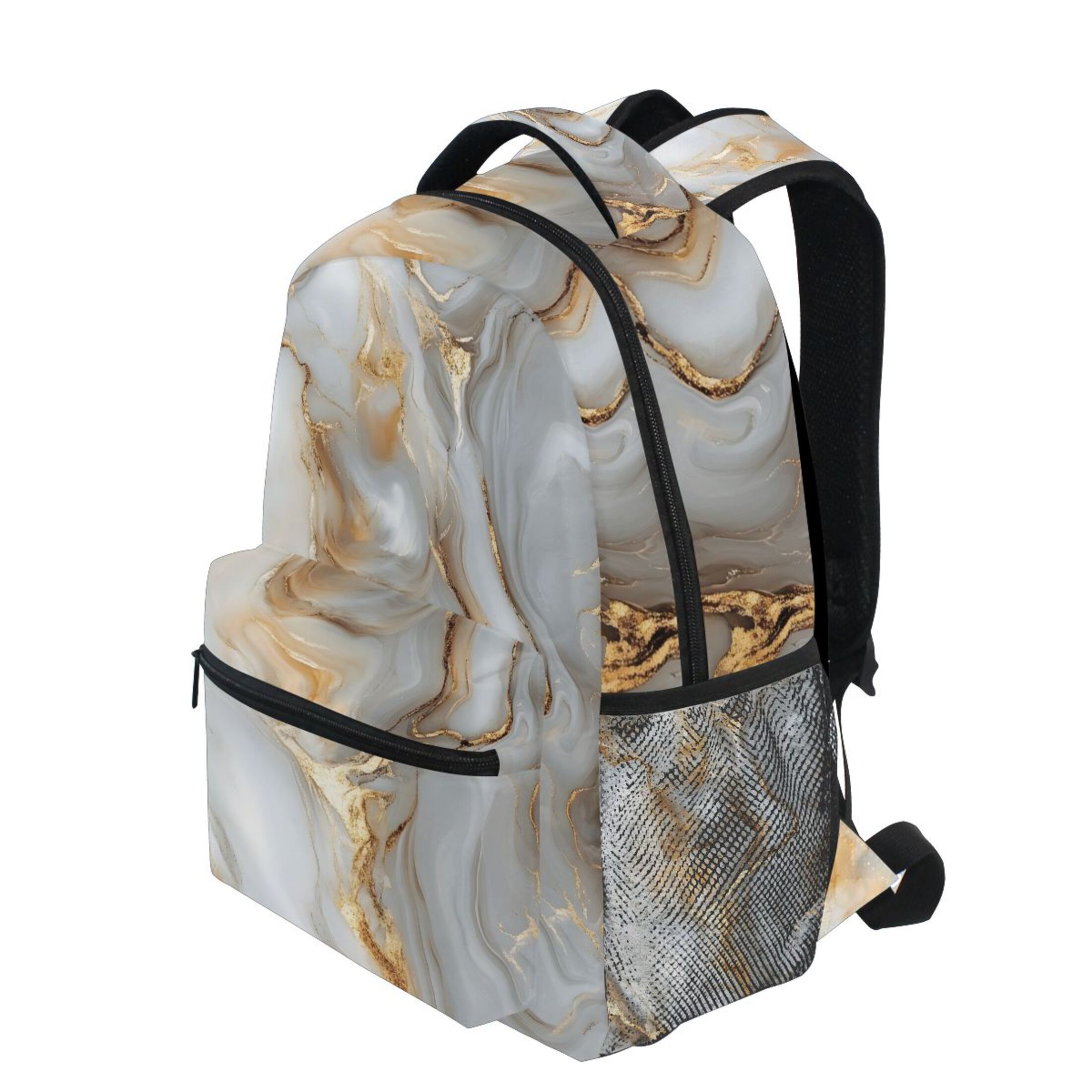 ALAZA Stylish Backpack White Gold Marble Elementary Bookbag