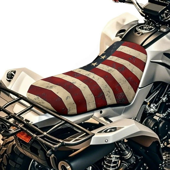Uorisanigo Vintage American Flag ATV Seat Cover Non-Slip Dirt Bike Seat Cushion Cover Compatible with Most ATV for Sportsman, Rancher, Foreman, Scrambler Waterproof Breathable