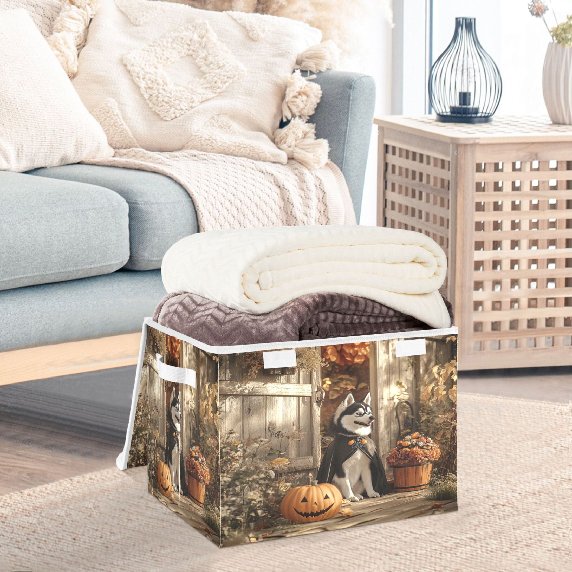 WOBOGO Hallowween Husky Large Collapsible Storage Box Flip Lid