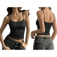 thumbnail image 2 of Women's Polka Dot Spaghetti Strap Cropped Tank Top Slim Fit Top Black & White XS, 2 of 6