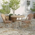 thumbnail image 3 of Merrick Lane French Bistro Style Table with Glass Top, Black Textilene, 2 Stack Chairs, and Bamboo Finished Metal Frame for Indoor/Outdoor Use, 3 of 10