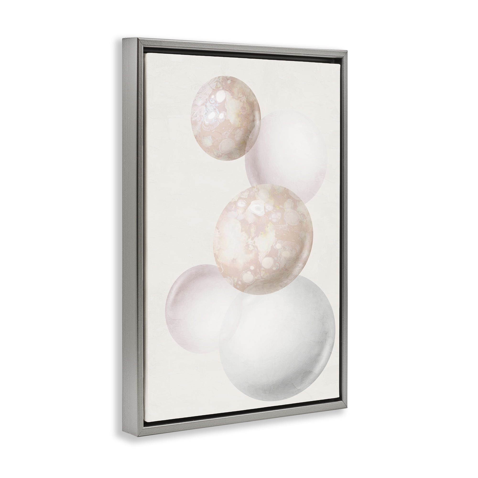 Stupell Industries Round Neutral Orbs Abstract Painting Gray Floater Framed Canvas Art Print Wall Art, 17 x 25