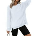 thumbnail image 2 of Womens Long Sleeve t Shirts Causal Fleece Jacket Pullover Crewneck Fuzzy Blouse Tops Long Sleeve Warm Thick Fall Winter Coats Sweatshirt Casual Tops Trendy Blouses Cute Work Outfits Clothes, 2 of 7