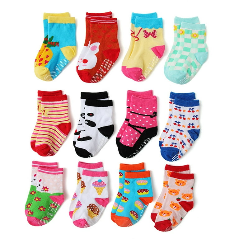 12 Pack Non Slip Baby Socks Grips Toddler Girls Boys Anti Skid Ankle Socks  Infant Kids