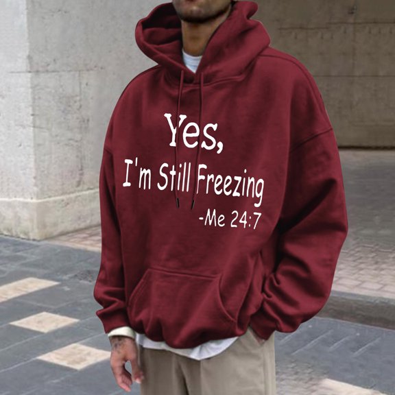 AOOCHASLIY Thanksgiving Day Men Tops Men's Hoodie Letter Rinted Pullover Long-sleeved Top Hooded Sweatshirts